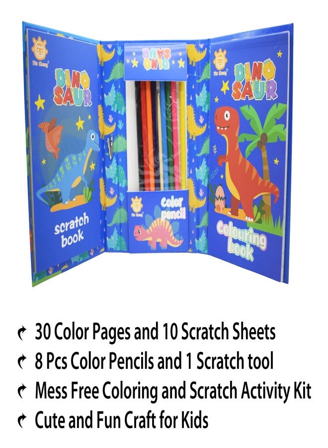 Asera كتاب تلوين وخدش من أسيرا مع 8 أقلام تلوين، مجموعة كتب تلوين ورسم فنية للأطفال من عمر 3 سنوات فما فوق، هدية عيد ميلاد للأطفال (دينو سبيس) - Image 2